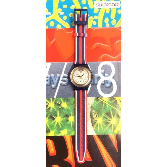 Swatch watch TIME & STRIPES SAN105 1994 Automatic Swiss Made Quartz Unisex - Picture 3 of 9